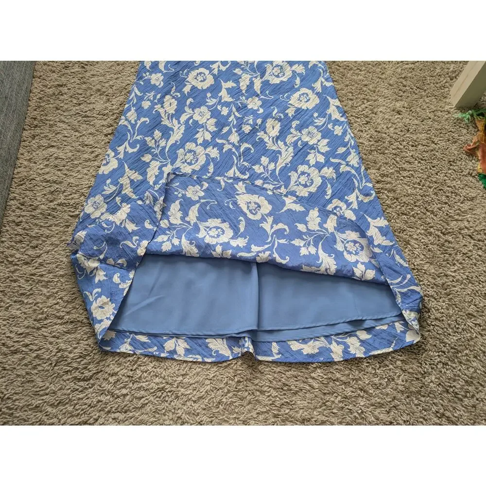 Abercrombie & Fitch Deep V-neck Maxi Dress Women XS Blue Floral Crinkle Romantic